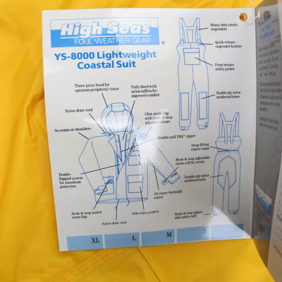 High Seas Coastal Suit NWT Adult Medium Yellow Nylon Lightweight YS-8000 - Picture 8 of 13